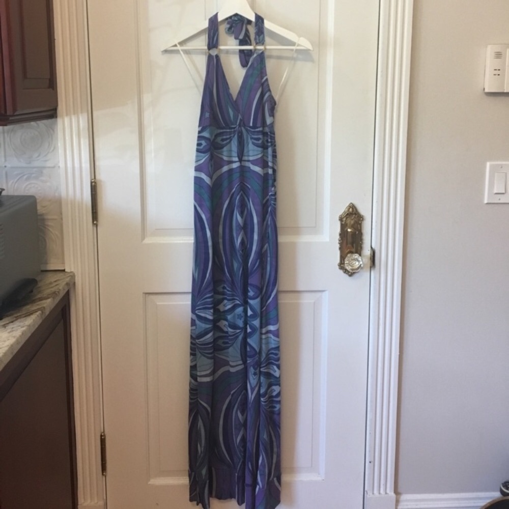 2000s Silver Lining Printed Halter Maxi Dress